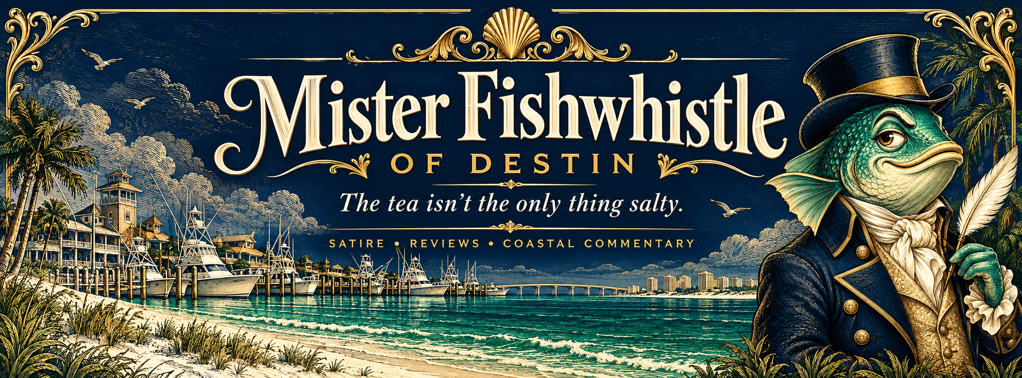 Mister Fishwhistle of Destin — The tea isn’t the only thing salty. Satire, reviews, coastal commentary.